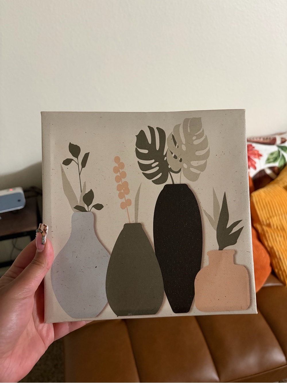 Neutral Botanical Vase Canvas Wall Art - Beige Green Black